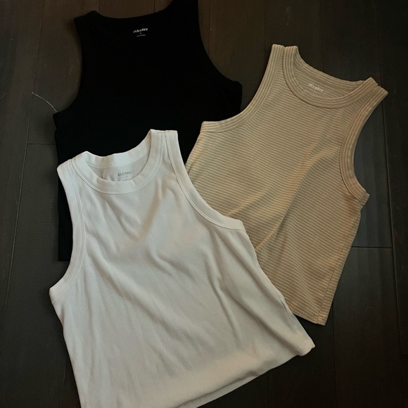 Old Navy Rib-Knit Tank Tops - Black, White, and Beige/White Stripe - Picture 1 of 6
